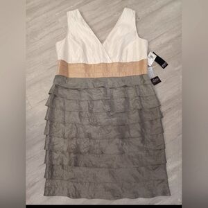 Adrianna Papell White, Tan, and Gray Mini Dress